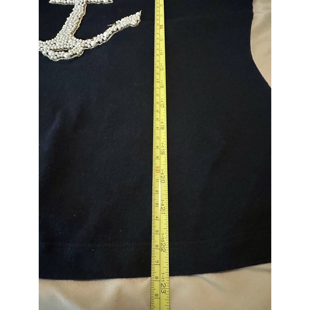 Cha Cha Vente Size Large Pearl Embellished Nautical Anchor Design Black Top - Picture 5 of 7